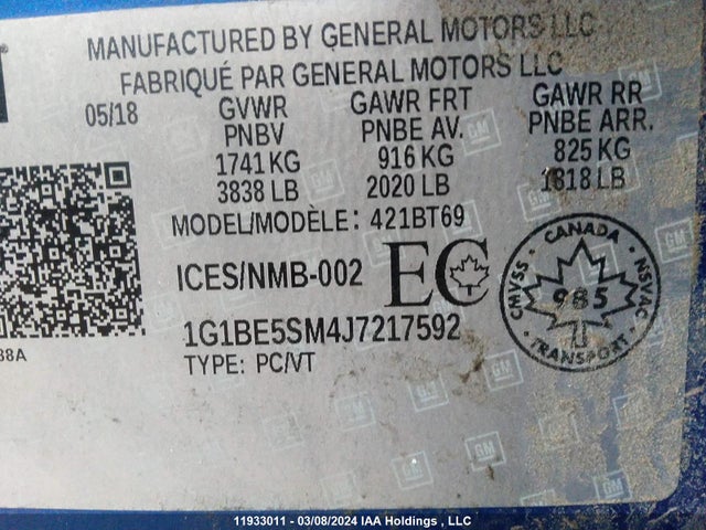 Chevrolet Cruze 2018 1G1BE5SM4J7217592 Image 9