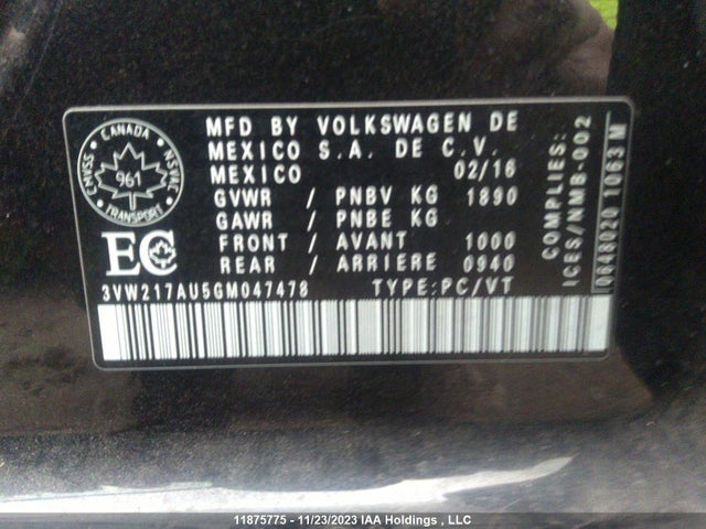 3VW217AU5GM047478 Volkswagen Golf Trendline/highline