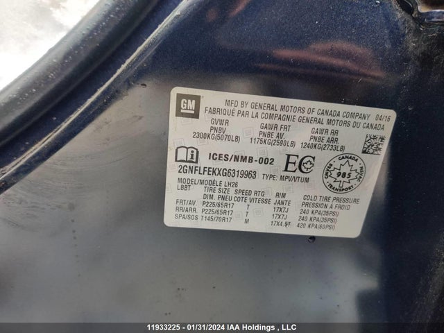 Продажа на аукционе авто 2016 Chevrolet Equinox, vin: 2GNFLFEKXG6319963, номер лота: 11933225