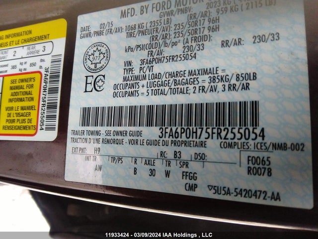 3FA6P0H75FR255054 Ford 2015