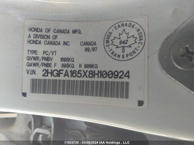 Продаж на аукціоні авто 2008 Honda Civic Sdn, vin: 2HGFA165X8H100924, номер лоту: 11933728