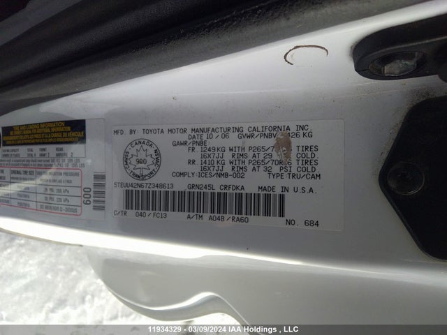 11934329 :رقم المزاد ، 5TEUU42N67Z348613 vin ، 2007 Toyota Tacoma Access Cab مزاد بيع