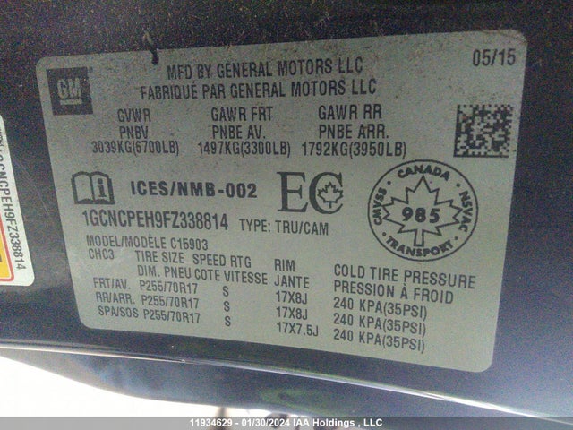 Chevrolet Silverado C1500 2015 1GCNCPEH9FZ338814 Image 9