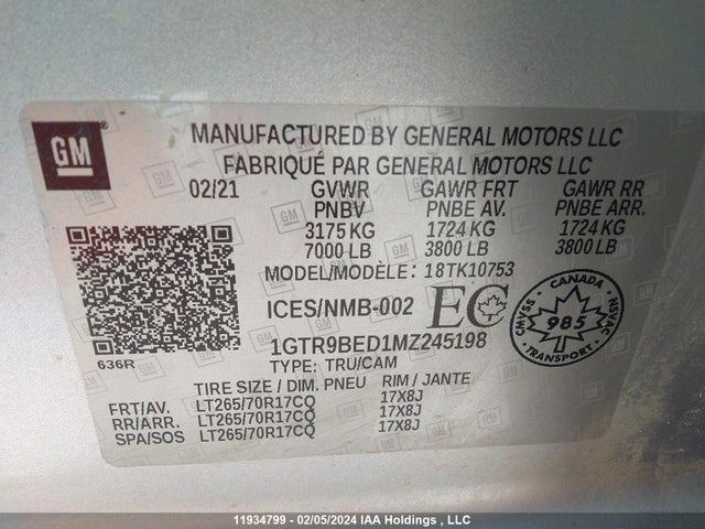 Auction sale of the 2021 Gmc Sierra 1500, vin: 1GTR9BED1MZ245198, lot number: 11934799