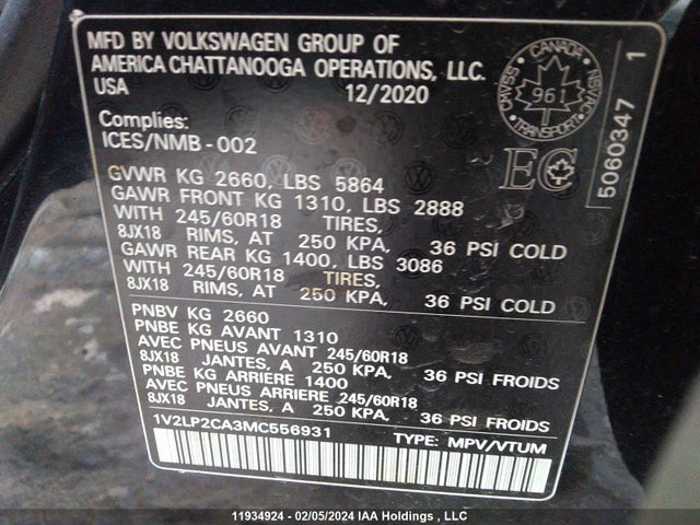 1V2LP2CA3MC556931 Volkswagen ATLAS