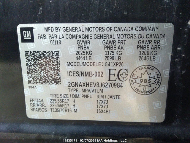 Chevrolet EQUINOX LS 2018 2GNAXHEV8J6270984 Image 9