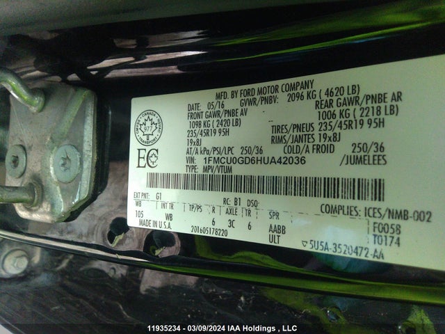 1FMCU0GD6HUA42036 Ford ESCAPE SE