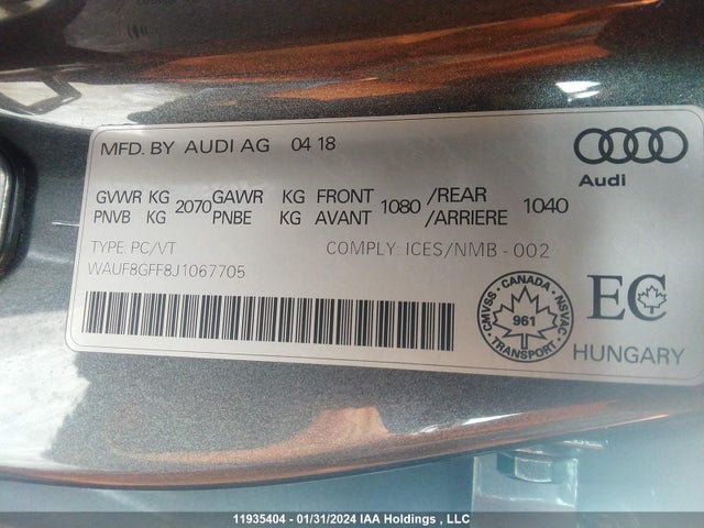 WAUF8GFF8J1067705 Audi A3 SEDAN