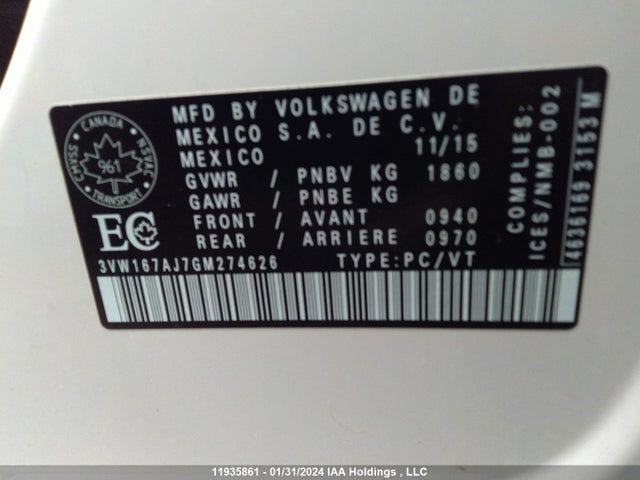 3VW167AJ7GM274626 Volkswagen JETTA SEDAN