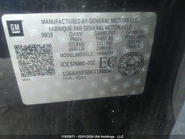 1G6AX5SS0K0108054 Cadillac CTS LUXURY