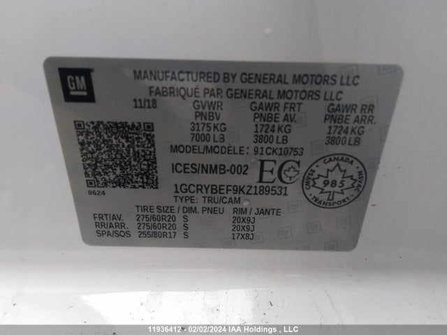 Chevrolet SILVERADO 1500 2019 1GCRYBEF9KZ189531 Image 9