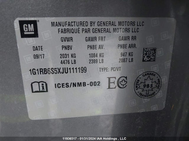 Chevrolet Volt Premier 2018 1G1RB6S5XJU111199 Image 9