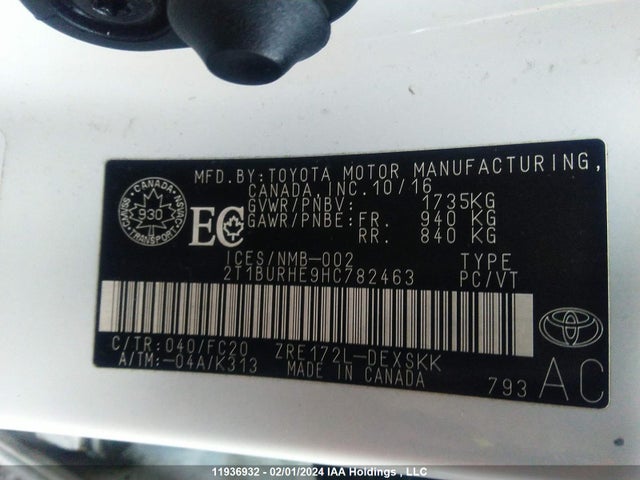 Toyota Corolla Ce/le/se 2017 2T1BURHE9HC782463 Image 9