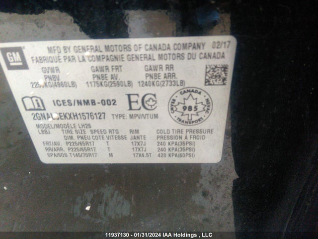 Chevrolet EQUINOX LT 2017 2GNALCEKXH1576127 Image 9