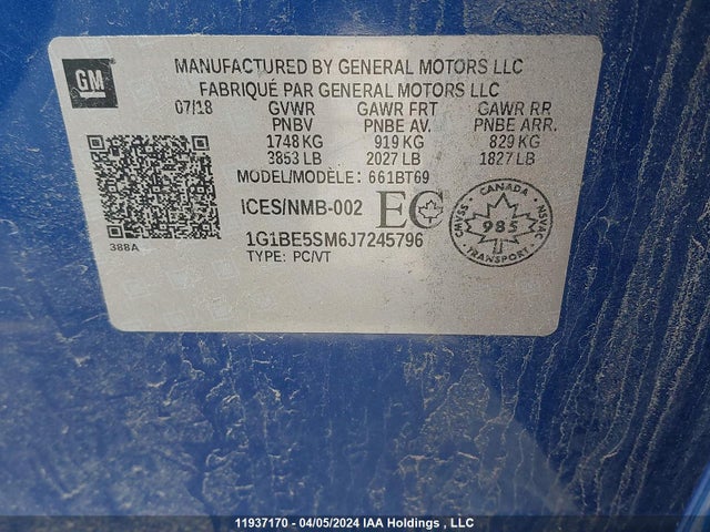 Chevrolet Cruze 2018 1G1BE5SM6J7245796 Image 9
