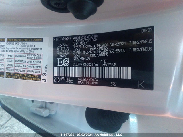 JTJJGKFAXN2026786 Lexus Rx 450hl