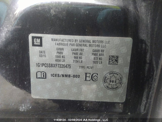 Chevrolet Cruze 2015 1G1PC5SBXF7226475 Image 9