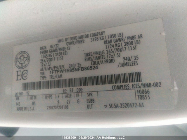Ford F150 Supercrew 2022 1FTFW1E85NFB86524 Image 9