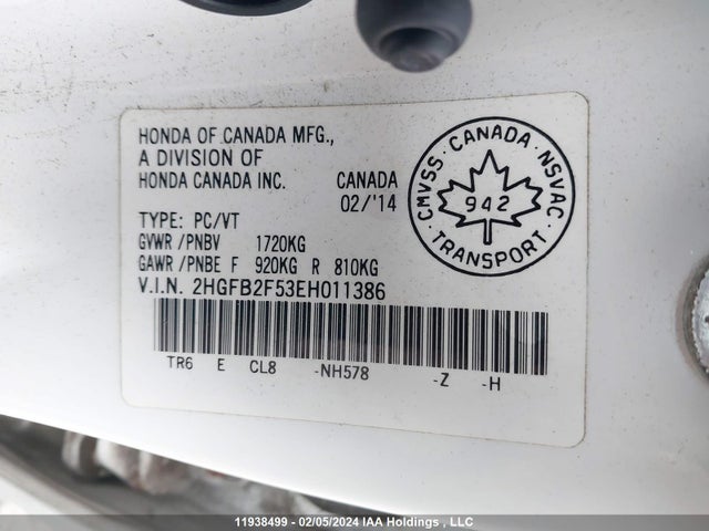Honda r18z1 2014 2HGFB2F53EH011386 Image 26