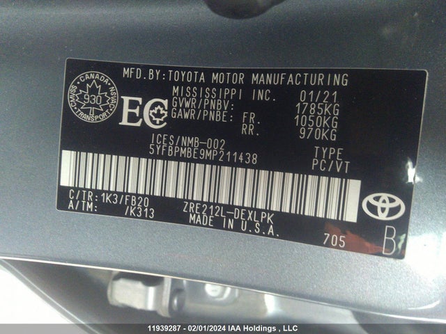 Toyota COROLLA LE 2021 5YFBPMBE9MP211438 Image 9