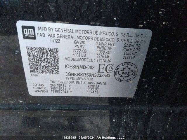 Chevrolet BLAZER 2022 3GNKBKRS9NS232543 Image 9