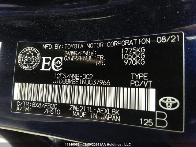 Toyota Corolla 2022 JTDBBMBE1NJ037966 Image 8