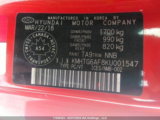Hyundai Veloster Premium 2019 KMHTG6AF8KU001547 Image 9