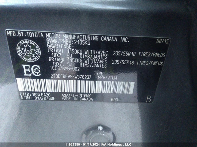 Toyota Rav4 Limited 2015 2T3DFREV5FW376237 Image 9