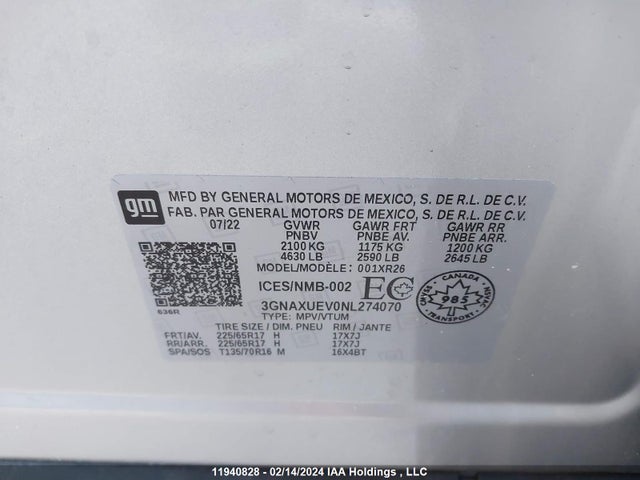 Chevrolet EQUINOX LT 2022 3GNAXUEV0NL274070 Image 9