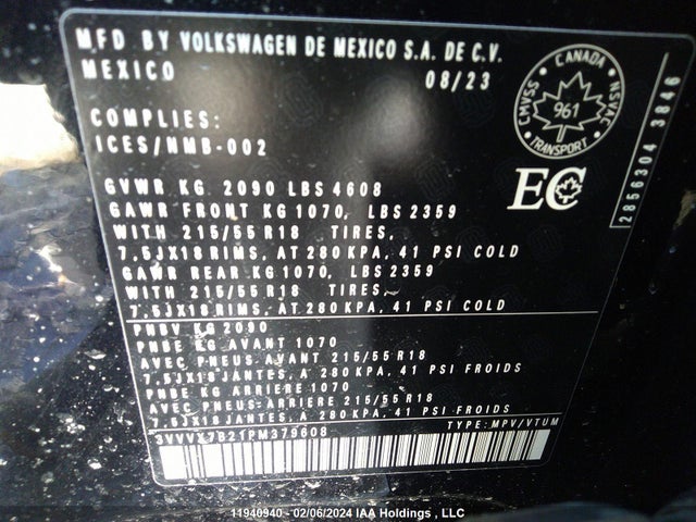 3VVVX7B21PM379608 Volkswagen TAOS SE