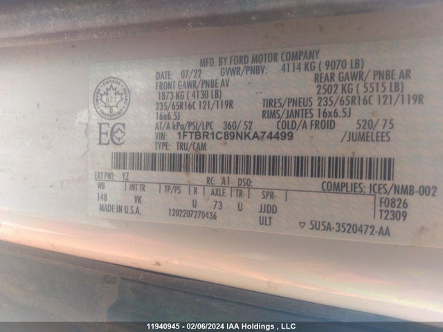Ford Transit T-250 2022 1FTBR1C89NKA74499 Image 9