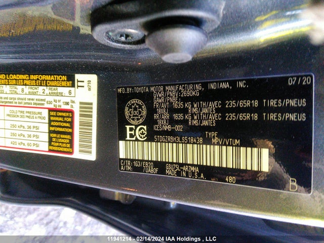 Toyota Highlander Xle 2020 5TDGZRBH3LS518438 Image 9