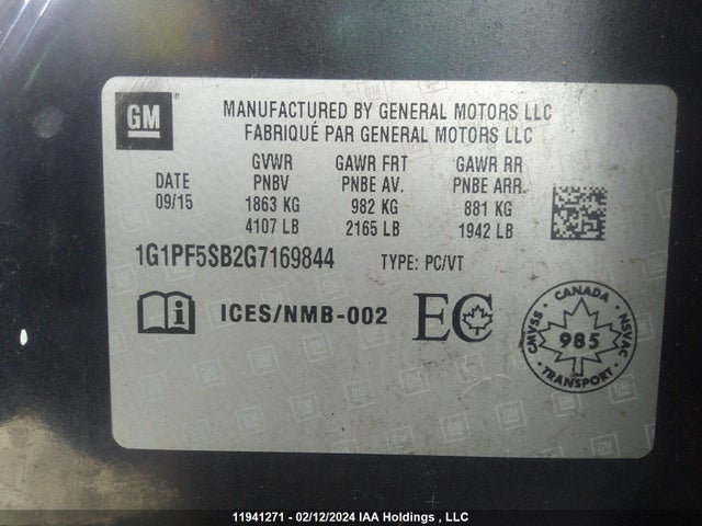 Chevrolet CRUZE LIMITED 2016 1G1PF5SB2G7169844 Image 9