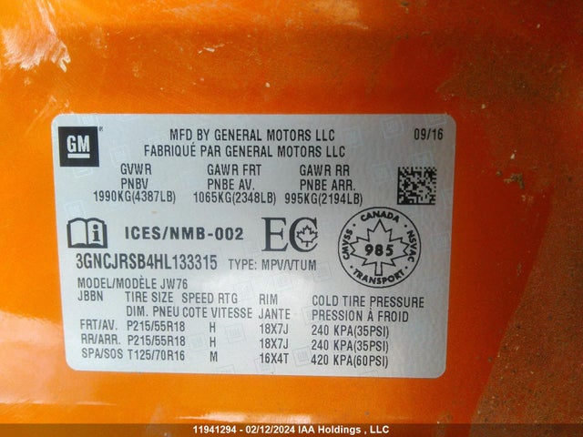 Chevrolet Trax 2017 3GNCJRSB4HL133315 Image 9