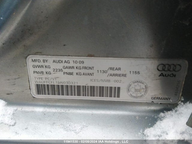 2010 Audi A4 Premium Plus მანქანა იყიდება აუქციონზე, vin: WAUFFCFL7AN030321, აუქციონის ნომერი: 11941530