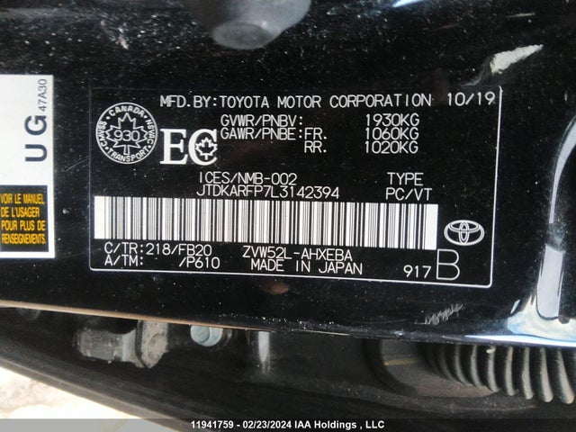 Toyota Prius 2020 JTDKARFP7L3142394 Image 9