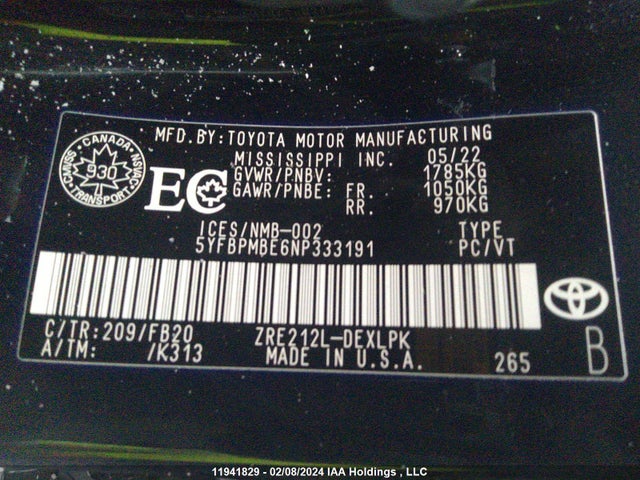 Toyota COROLLA 2022 5YFBPMBE6NP333191 Image 9