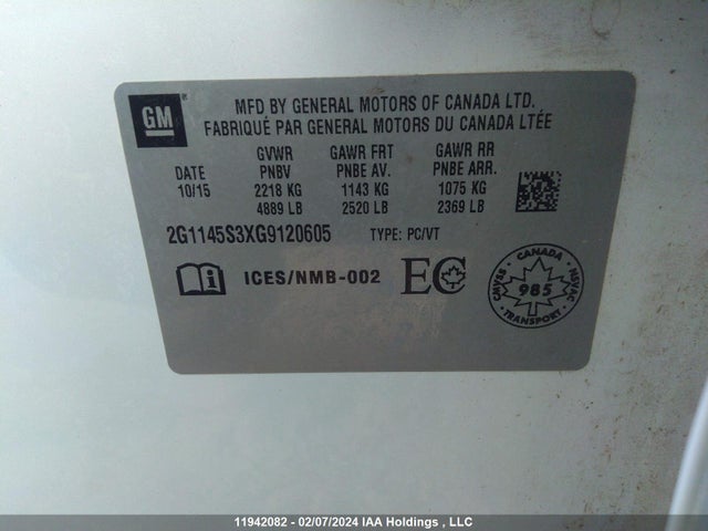 Chevrolet IMPALA LTZ 2016 2G1145S3XG9120605 Image 9