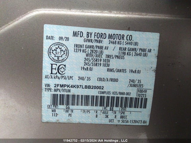Ford Edge Titanium 2020 2FMPK4K97LBB20002 Image 9
