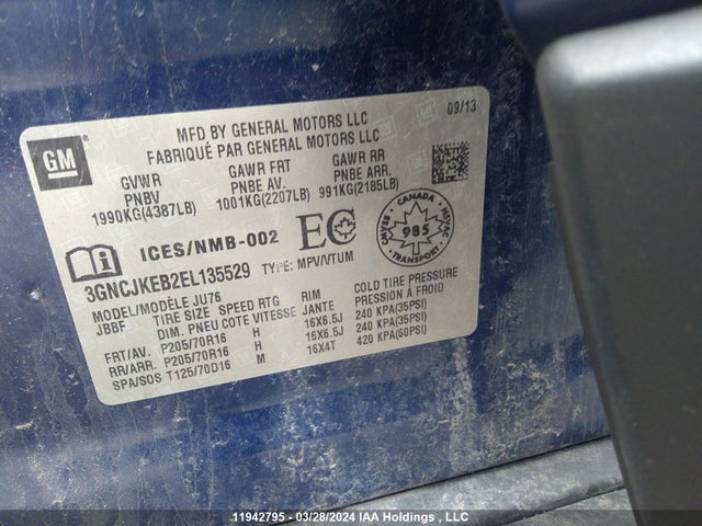 Chevrolet Trax 2014 3GNCJKEB2EL135529 Image 9