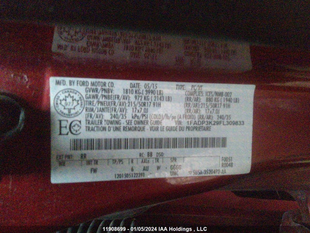 Ford FOCUS SE 2015 1FADP3K29FL309833 Image 9