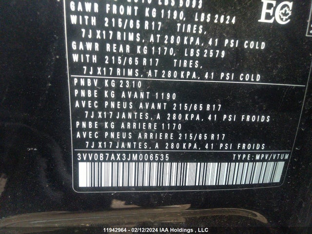 3VV0B7AX3JM006535 Volkswagen TIGUAN