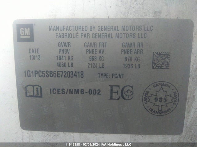 Chevrolet Cruze 2014 1G1PC5SB6E7203418 Image 9