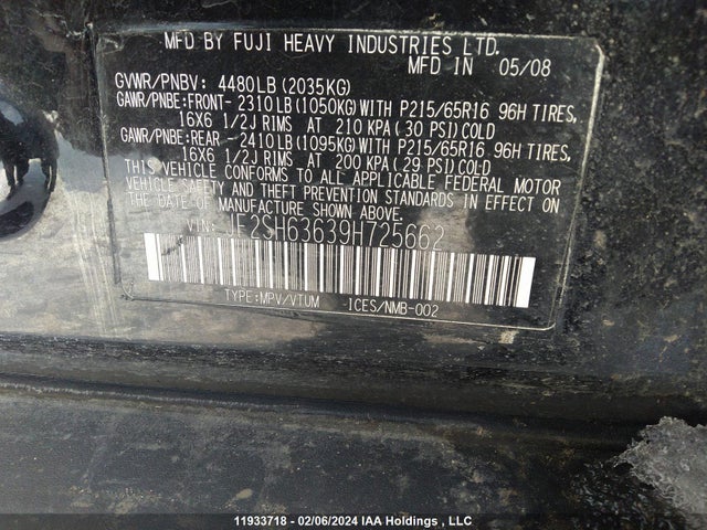 Aukcja sprzedaży 2009 Subaru Forester 2.5x, vin: JF2SH63639H725662, numer aukcji: 11933718