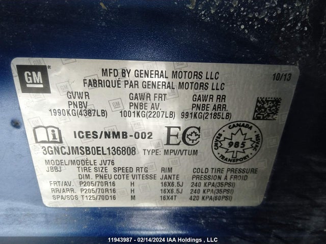 Chevrolet Trax 2014 3GNCJMSB0EL136808 Image 9