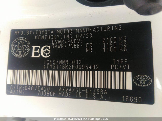 2023 TOYOTA CAMRY SE NIGHT SHADE/SE VIN: 4T1G11BK2PU095482