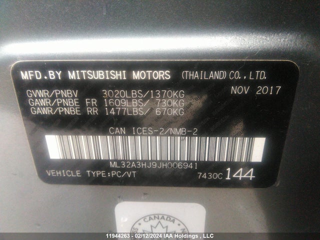 ML32A3HJ9JH006941 Mitsubishi Mirage