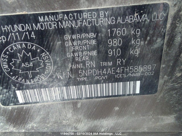 Hyundai ELANTRA GL 2015 5NPDH4AE4FH585897 Image 9
