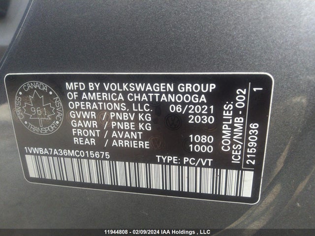 1VWBA7A36MC015675 Volkswagen PASSAT