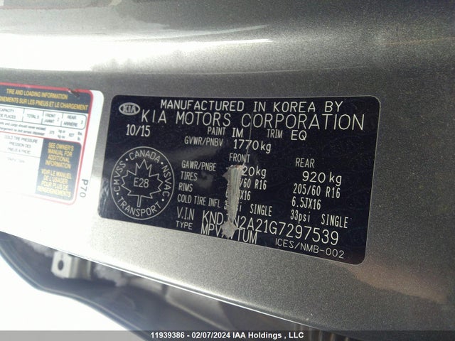 Aukcja sprzedaży 2016 Kia Soul, vin: KNDJN2A21G7297539, numer aukcji: 11939386